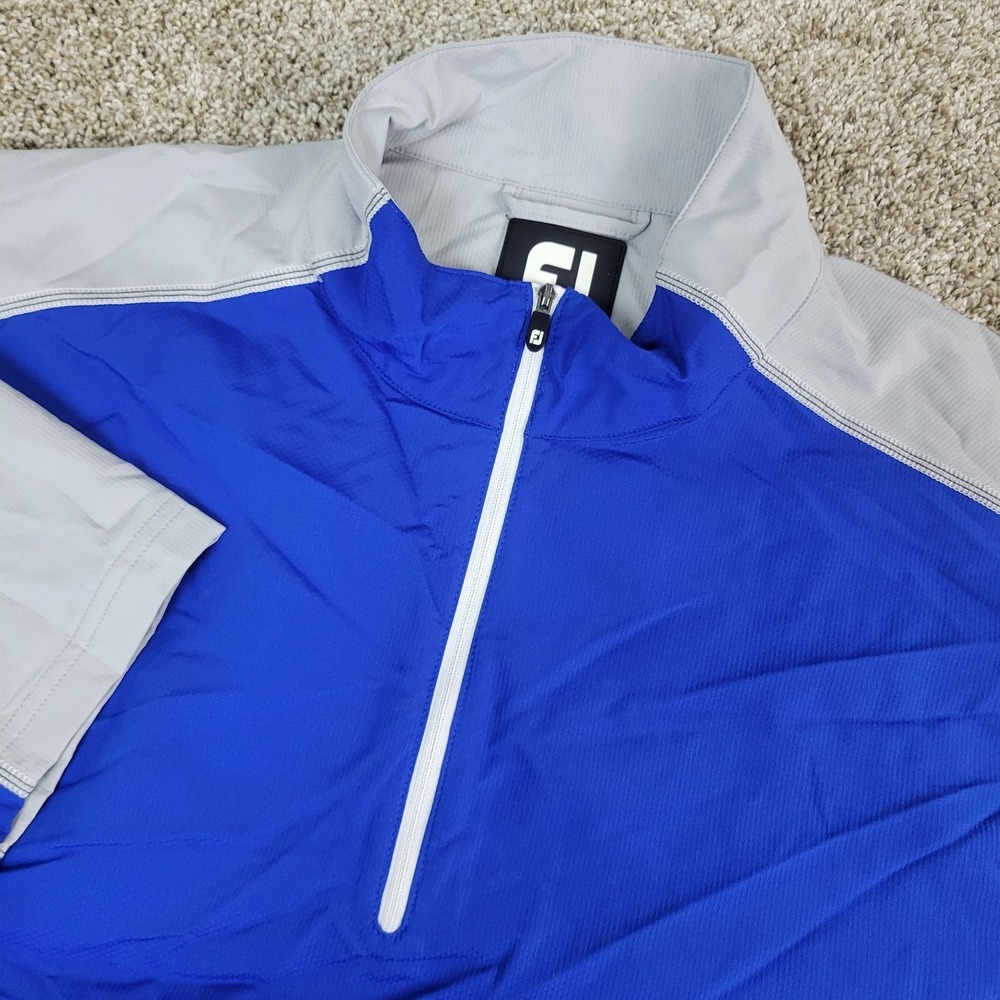 FootJoy Mens Large Blue Gray Colorblock Performance Golf Quarter Zip Wind Shirt